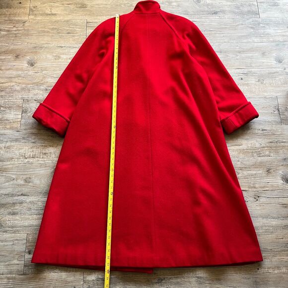 Karen Wool Trench Women's XL Coat Button Red Holiday Vintage 80s Long Pockets - Picture 9 of 11